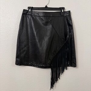 Black Fringe Leather Skirt
